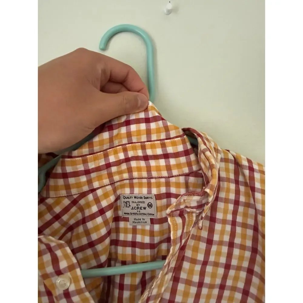J. Crew | Men’s Yellow/Red/White Plaid 100% Cotton Woven Dress Shirt Preppy